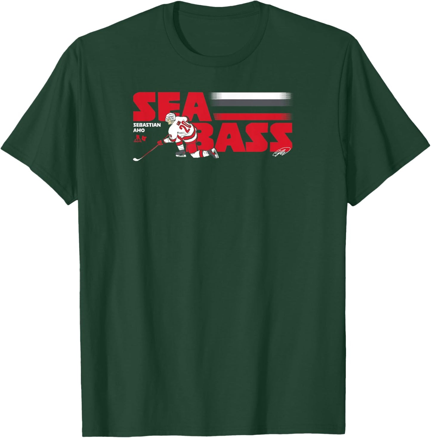 Sebastian Aho: Sea Bass - Carolina Hockey T-Shirt - T-Shirt | Forest