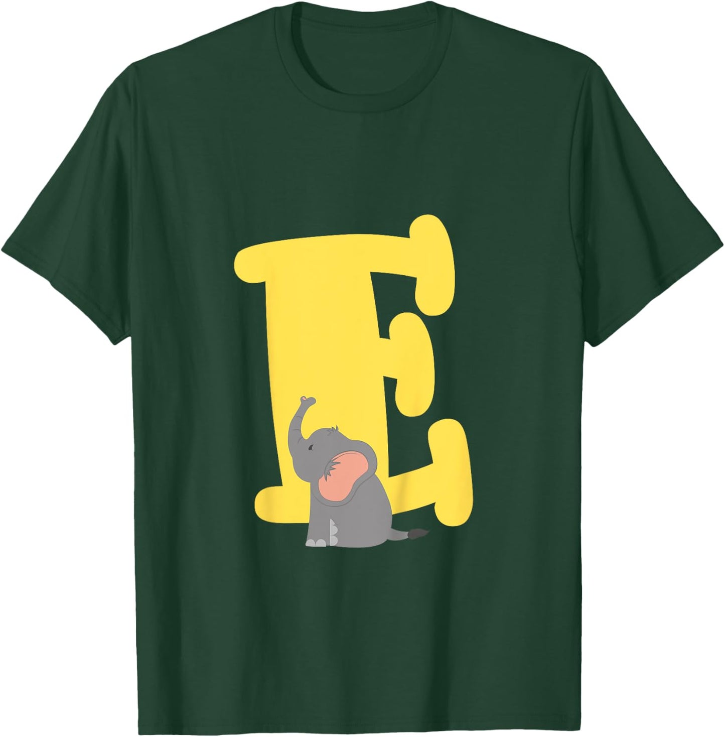 Cute Elephant Letter E Alphabet Boys Girls Initial T-Shirt - T-Shirt | Forest