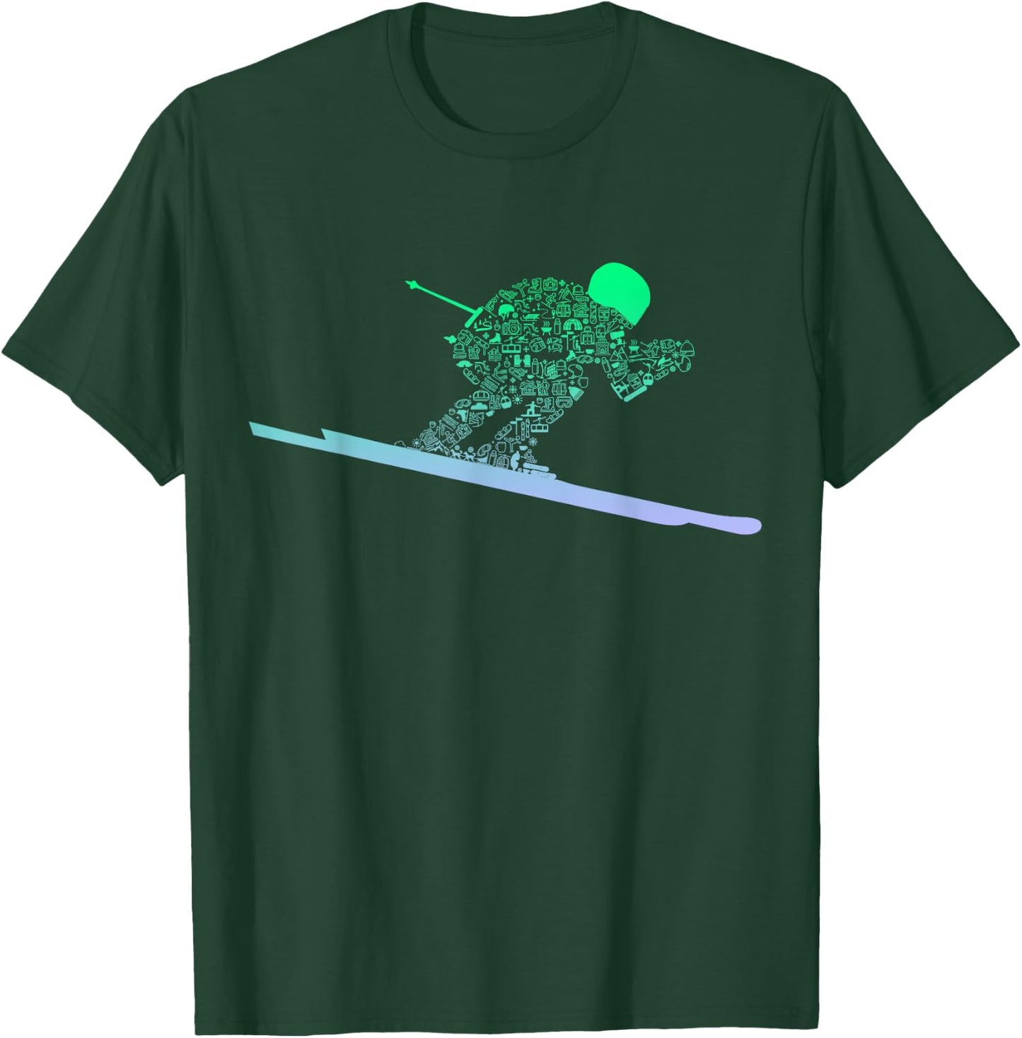 Silhouette Ski Icon for Skiier | Ski Boys Skiing T-Shirt - T-Shirt | Forest