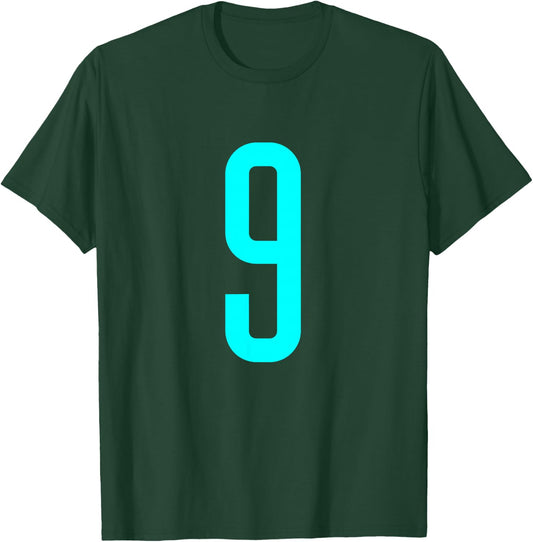 Number 9 Cyan Sports Team T-Shirt - T-Shirt | Forest