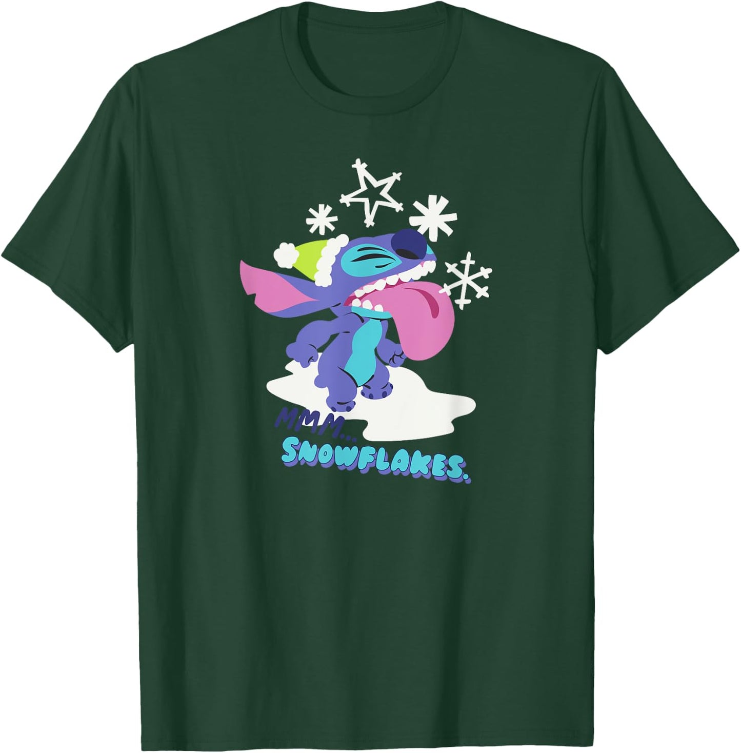 Amazon Essentials Stitch Wintertime Catching Snowflakes T-Shirt - T-Shirt | Forest