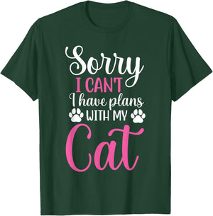 Sorry I Can't I Have Plans With My Cat Funny Cat Lover Men Women Kids T-Shirt - T-Shirt | Forest