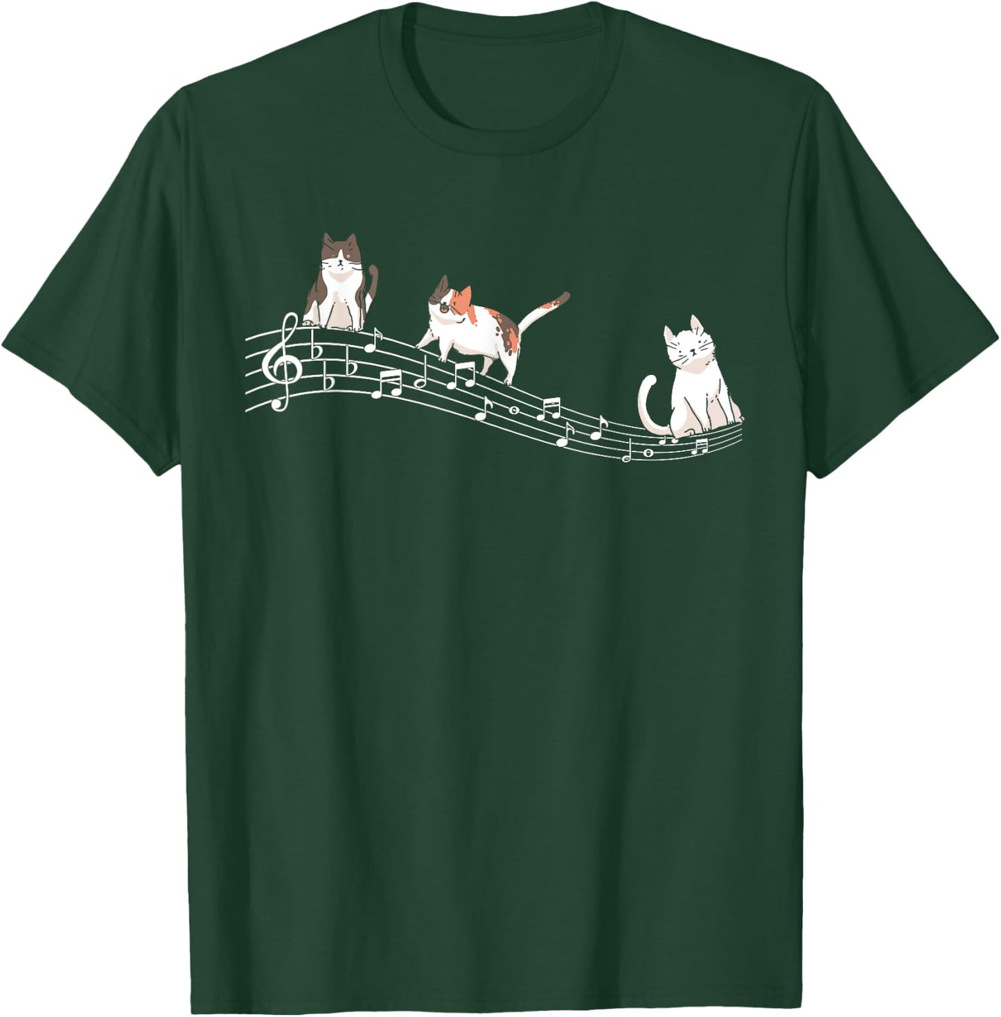 Cute Cat Kitty Playing Music Note Clef Gift Cat Music Notes T-Shirt - T-Shirt | Forest