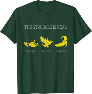 The Struggle Is Real Funny Dinosaur Exercising Gym Trainer T-Shirt - T-Shirt | Forest