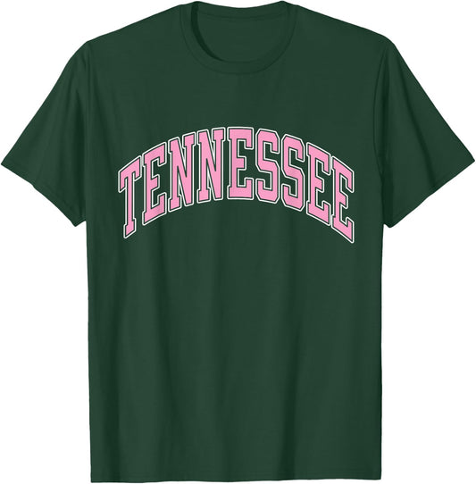 Tennessee Varsity Style Pink Text T-Shirt - T-Shirt | Forest