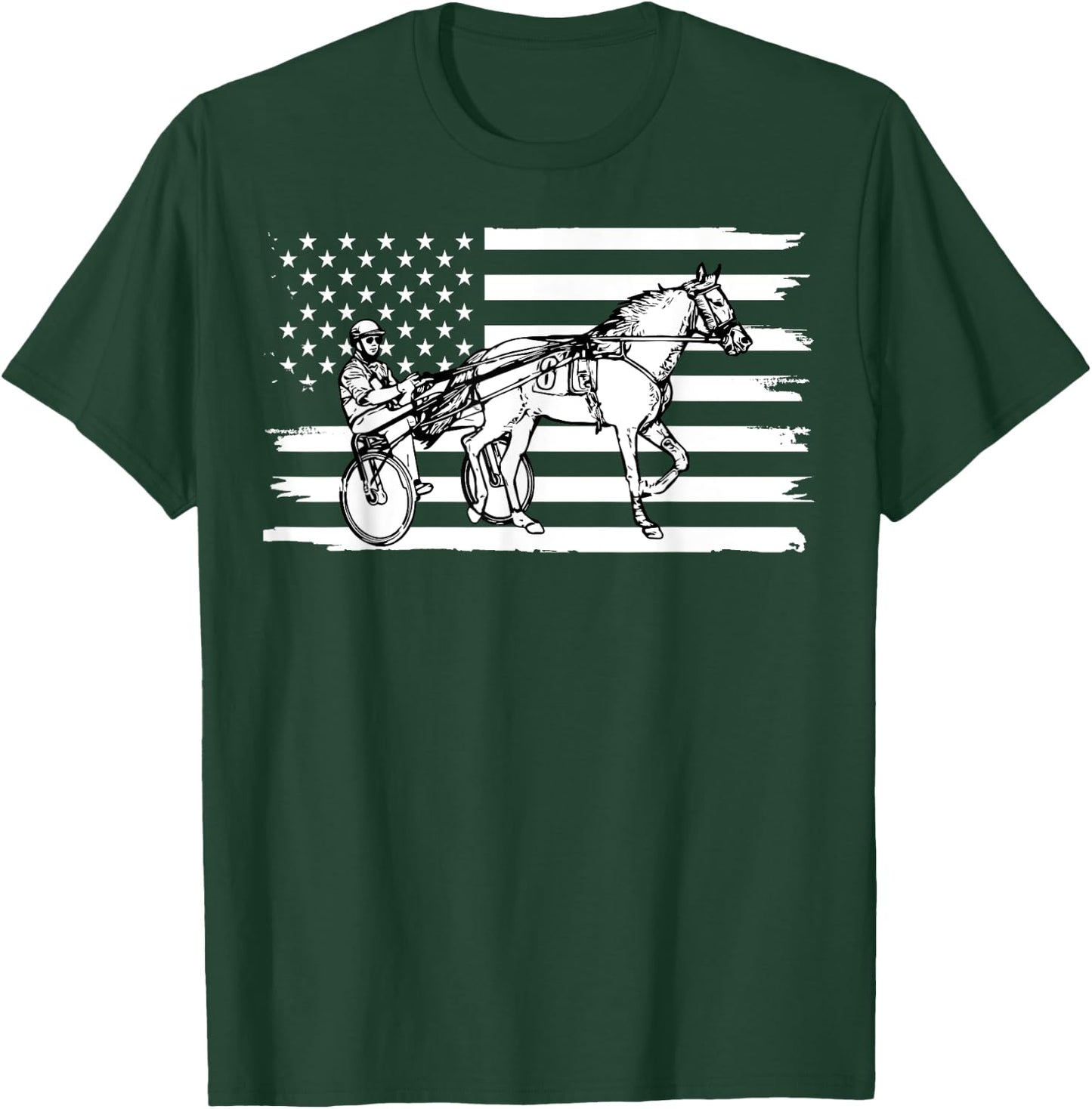 Harness Racing American Flag, Horse Harness Racing Women Kids Men T-Shirt - T-Shirt | Forest