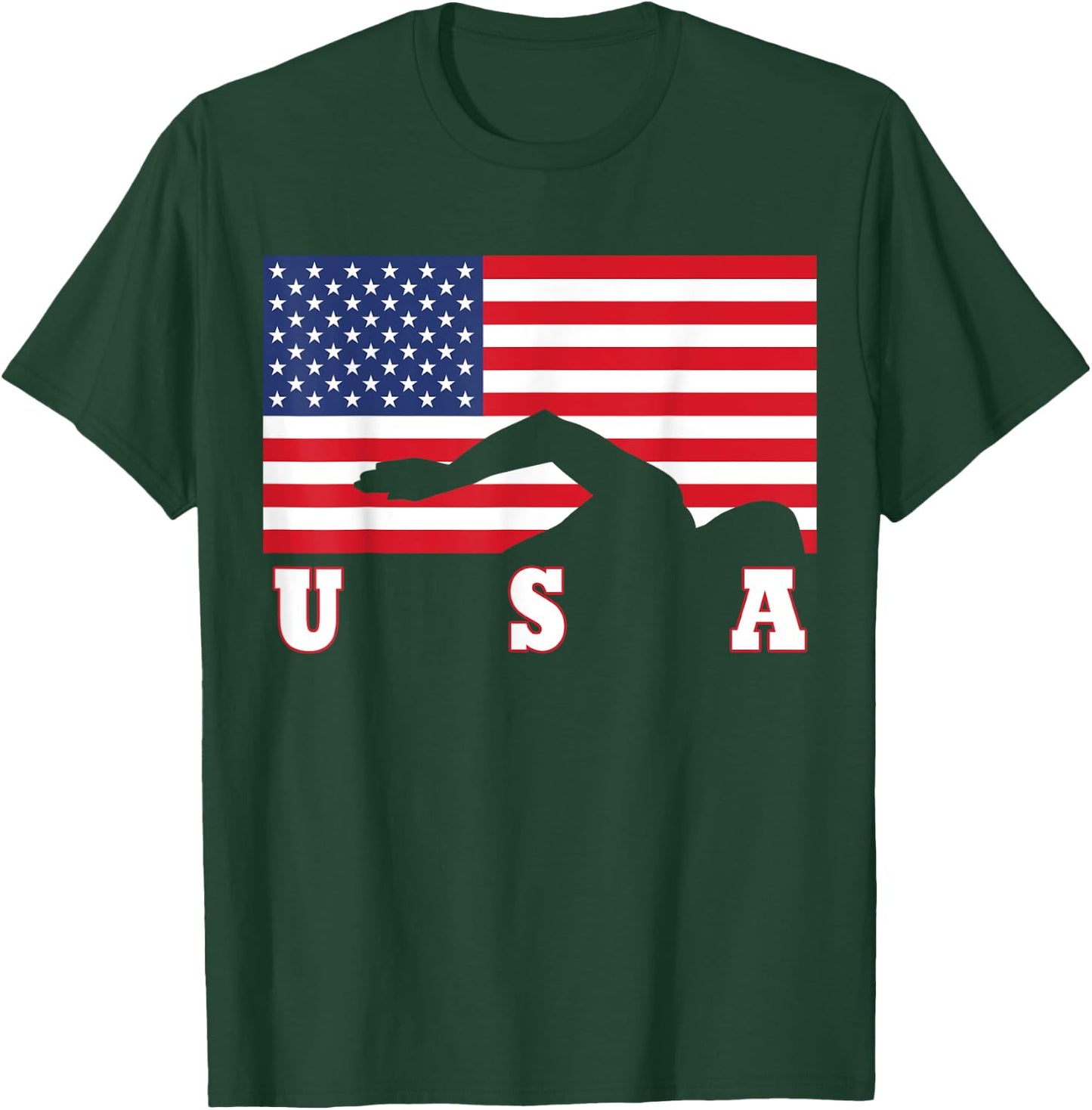 American Flag Swimming USA Gift T-Shirt - T-Shirt | Forest
