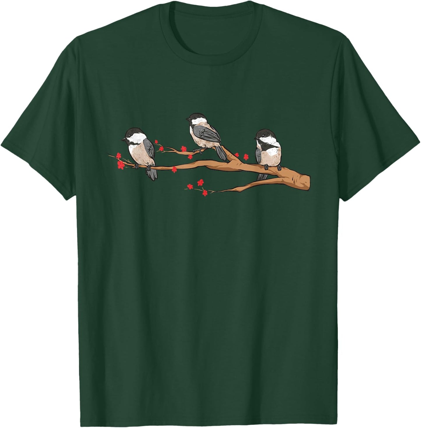 Chickadee Bird Chickadees On Branch Birding T-Shirt - T-Shirt | Forest