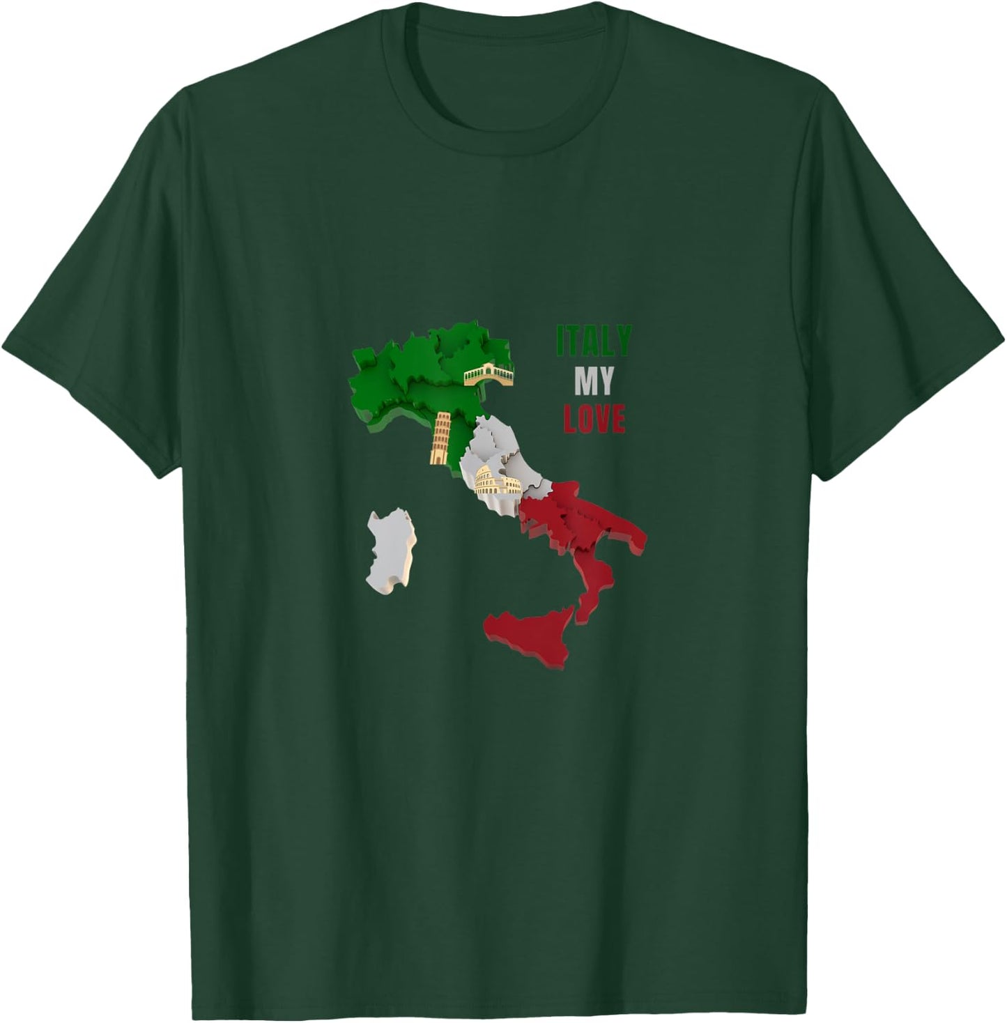 Italy Map Italian Shoe Green White Red Italy Flag Men Women T-Shirt - T-Shirt | Forest