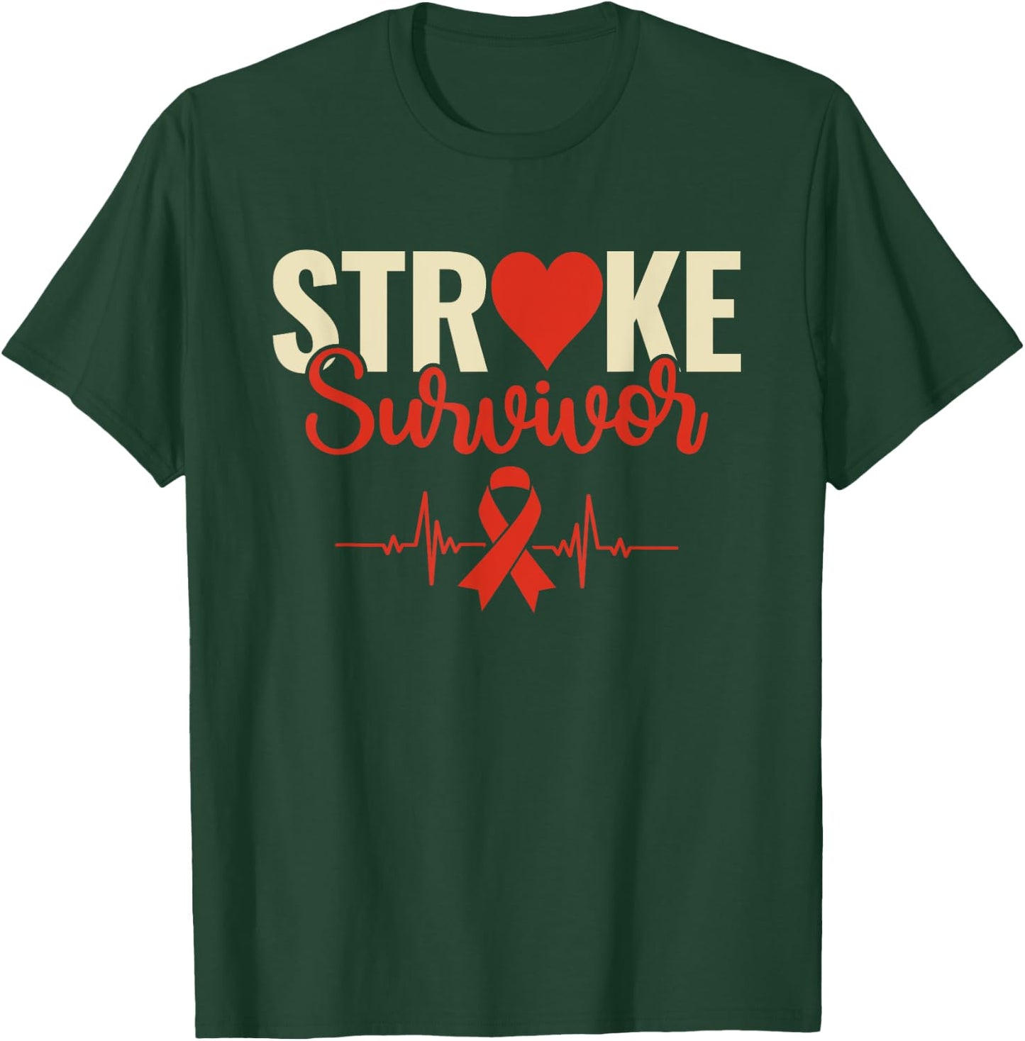 Stroke Survivor - Stroke Awareness Heart Red Ribbon T-Shirt - T-Shirt | Forest