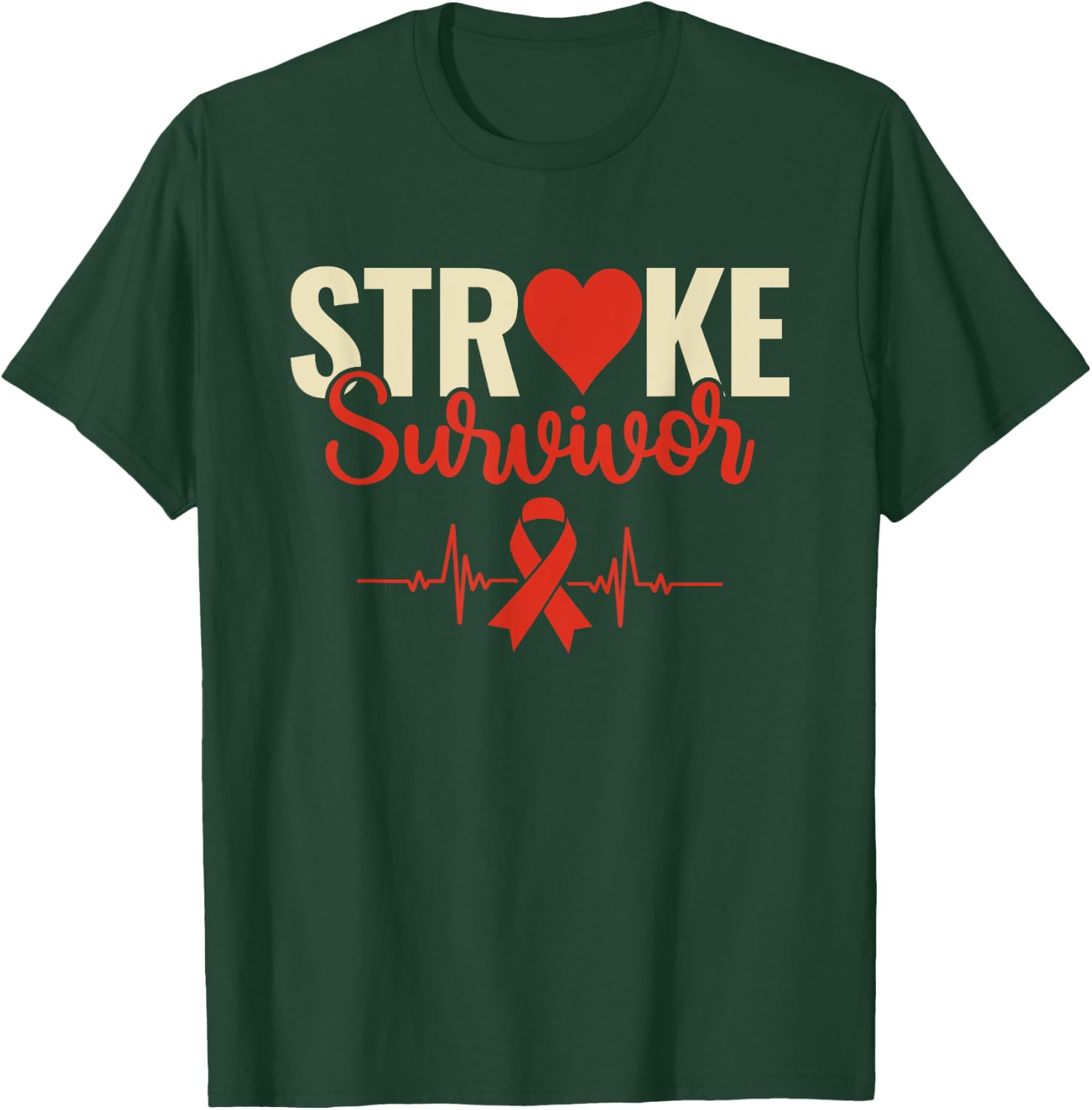 Stroke Survivor - Stroke Awareness Heart Red Ribbon T-Shirt - T-Shirt | Forest
