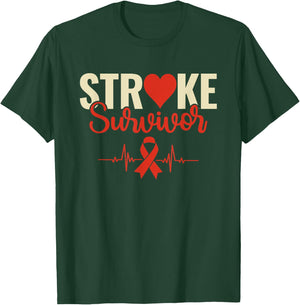 Stroke Survivor - Stroke Awareness Heart Red Ribbon T-Shirt - T-Shirt | Forest
