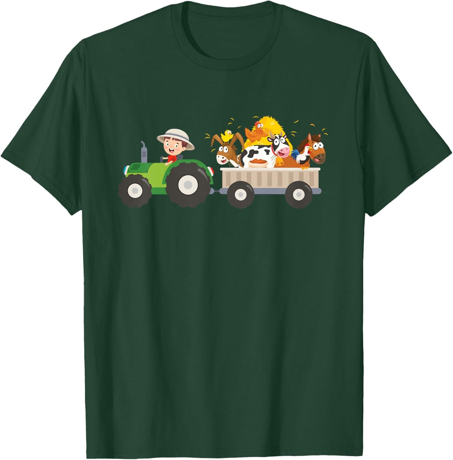 Kids Tractor Farm Farmers Animals Horse Cow Chicken Boys T-Shirt - T-Shirt | Forest