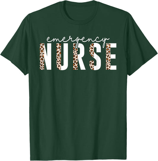 Emergency Nurse Leopard Print ER Nurse Nursing School Women T-Shirt - T-Shirt | Forest