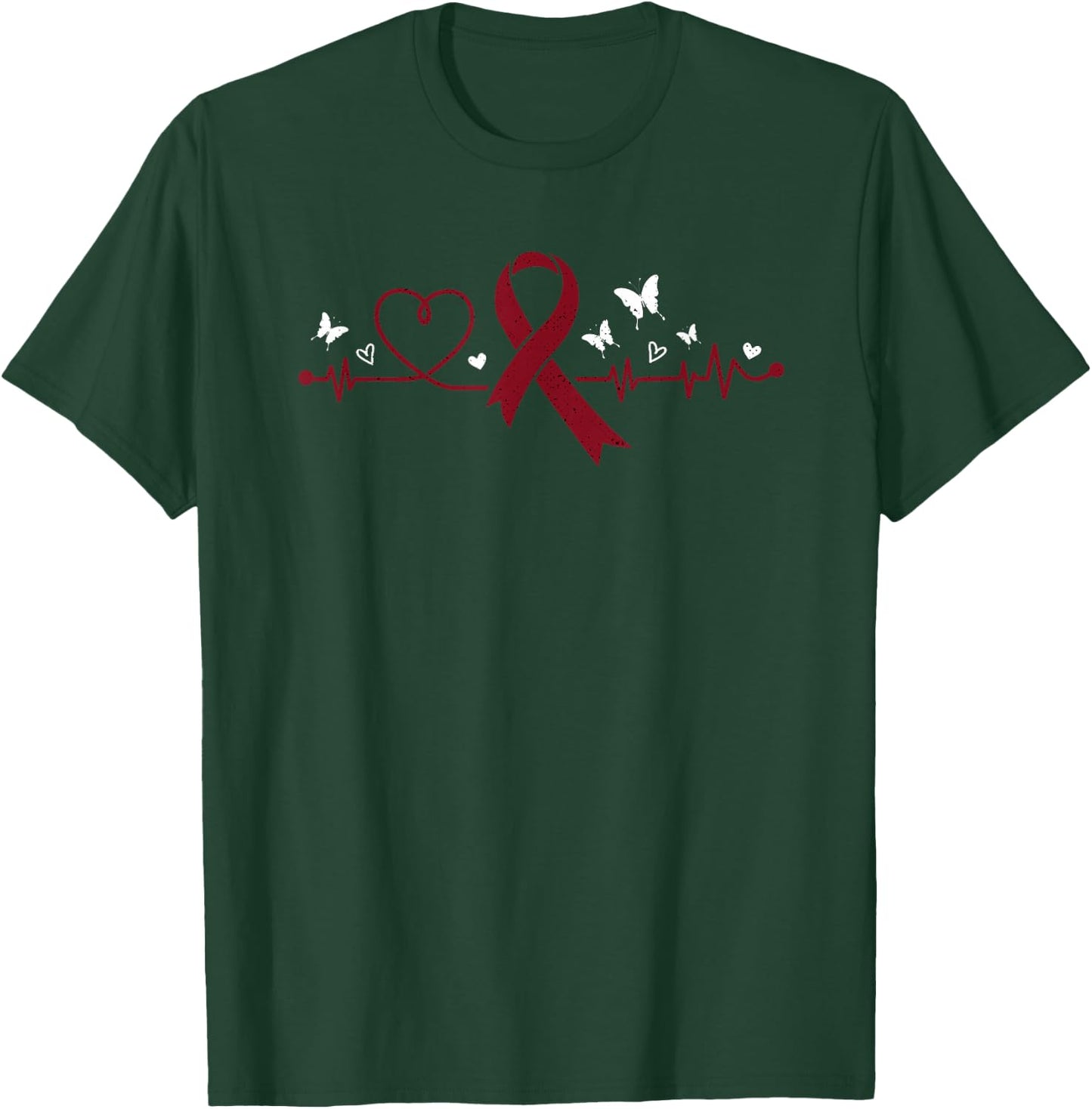 Multiple Myeloma Heartbeat Burgundy Ribbon Cancer Awareness T-Shirt - T-Shirt | Forest