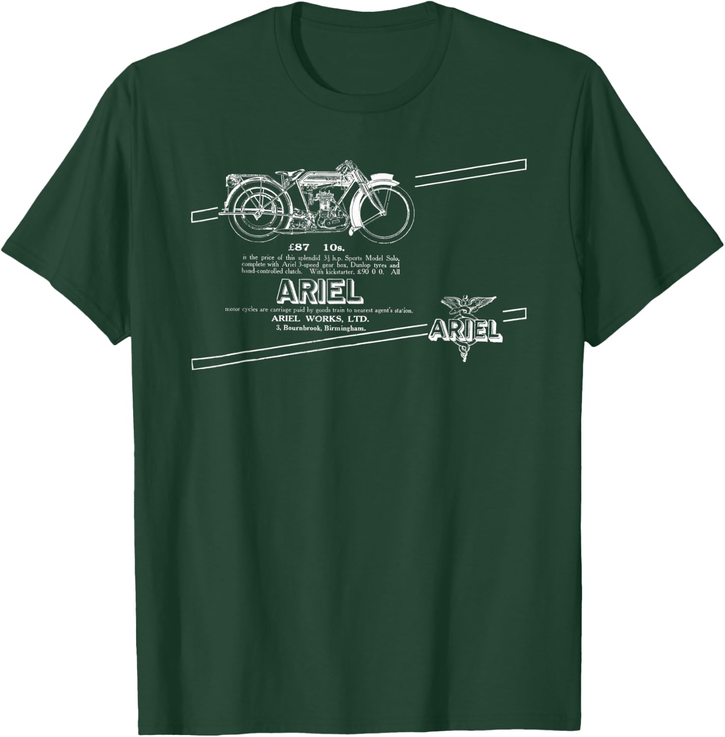 1922 Ariel Motorcycles Birmingham England T-Shirt - T-Shirt | Forest