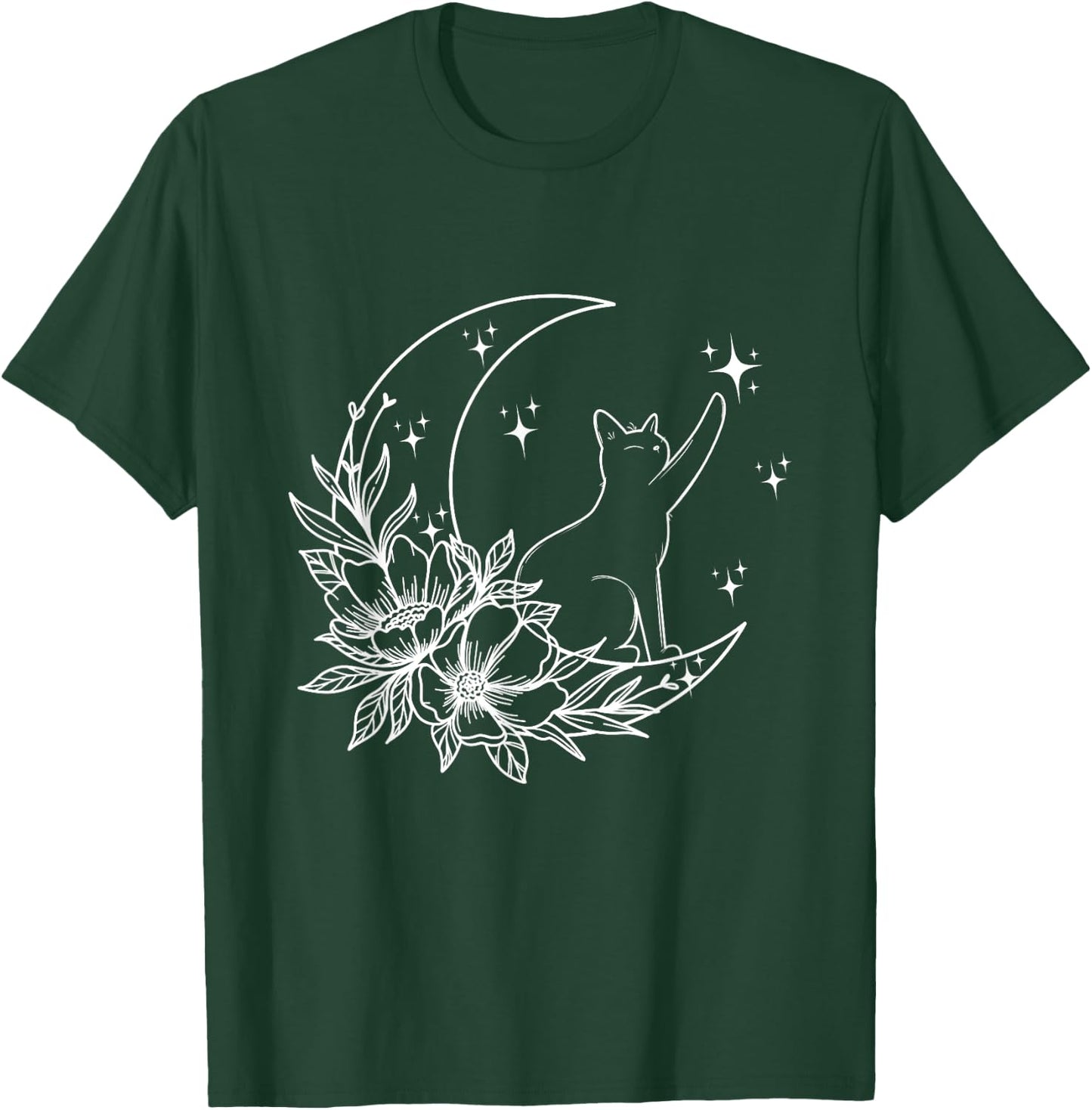 Crescent Moon Cat Star Mystical Celestial Women Girls Kids T-Shirt - T-Shirt | Forest