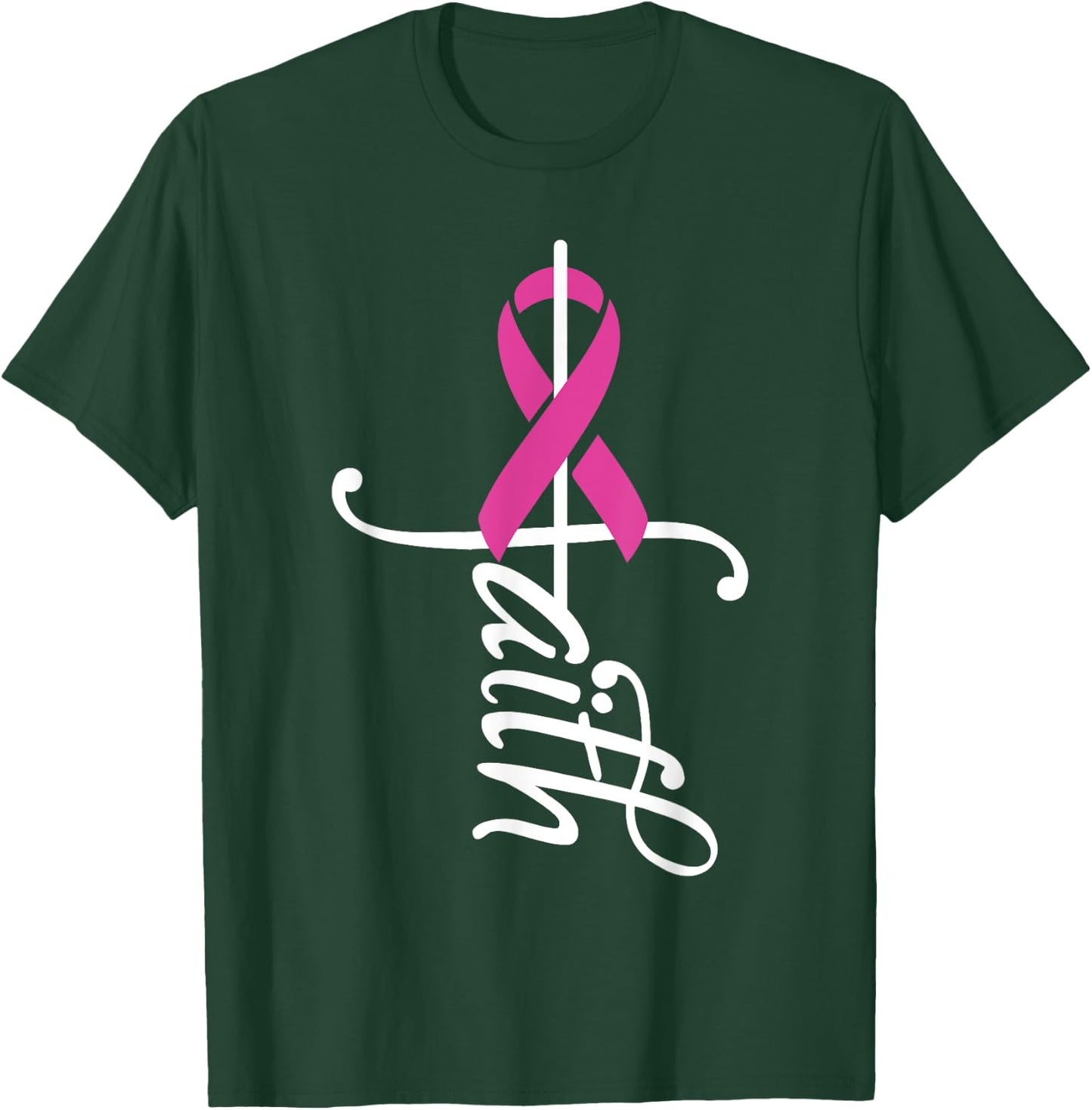 Faith Cancer Support - Ribbon Breast Cancer Awareness T-Shirt - T-Shirt | Forest