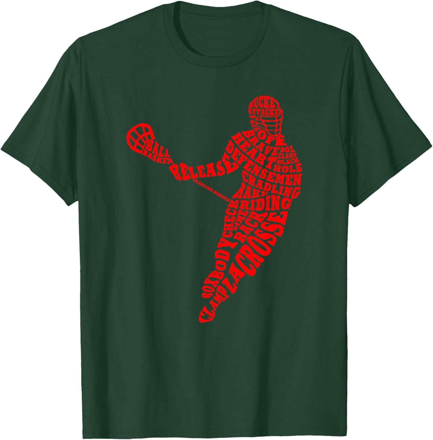 Lacrosse Player Typography Word Art T-Shirt - T-Shirt | Forest
