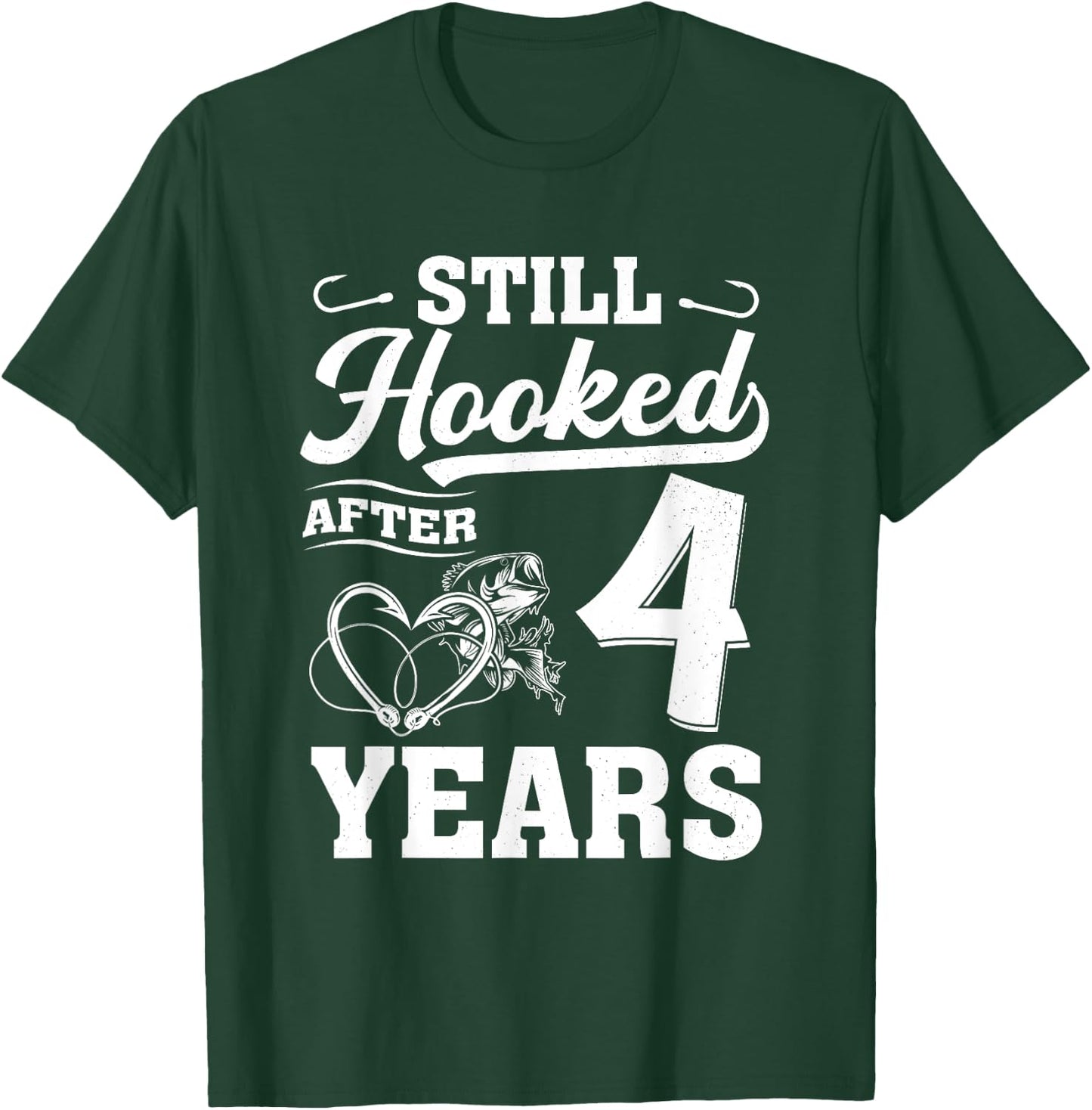 Fishing Couple 4 Years Anniversary 4th Wedding Celebration T-Shirt - T-Shirt | Forest
