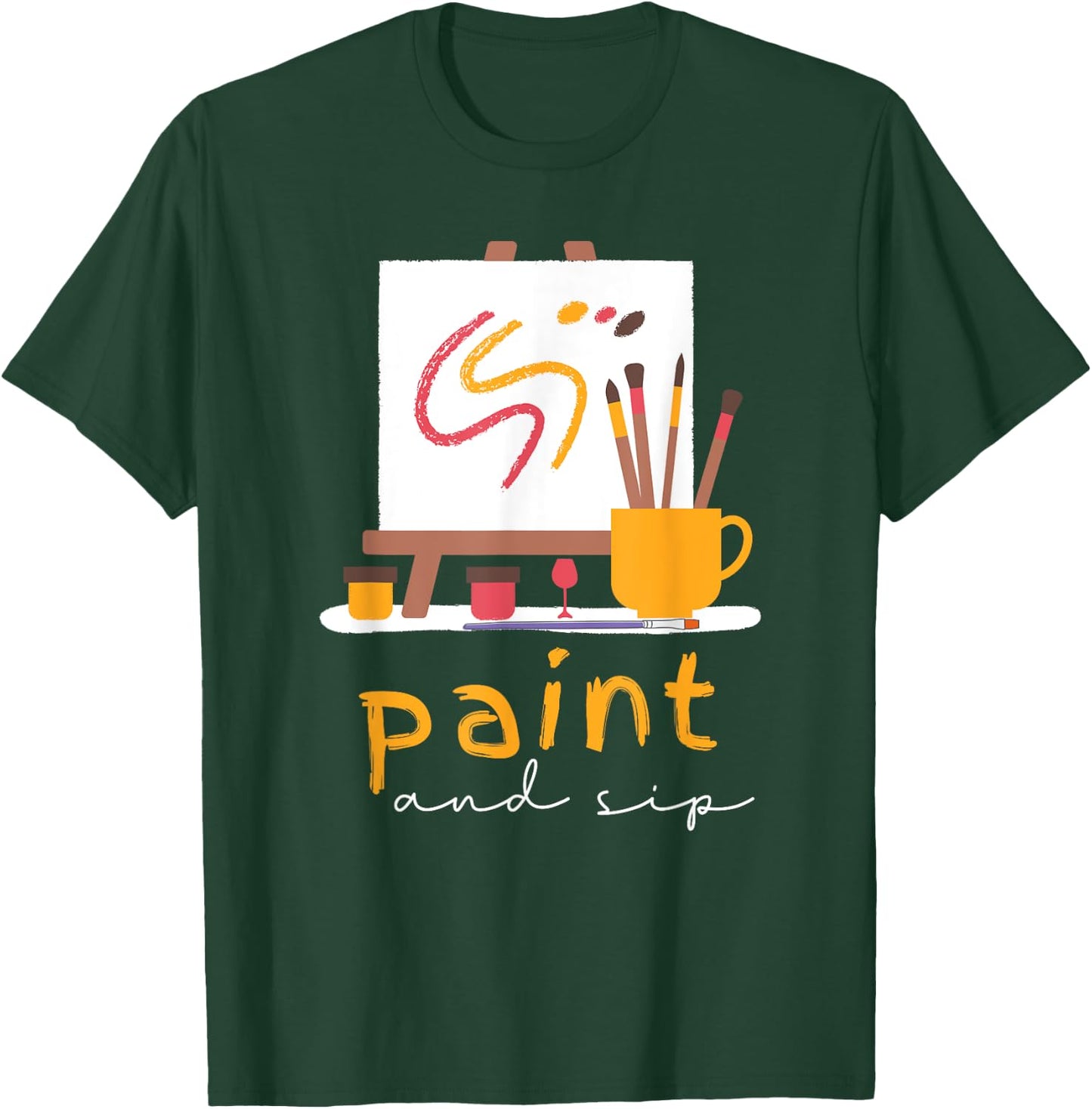 Paint and Sip Party Art Funny Wine Drinking Rainbow Painting T-Shirt - T-Shirt | Forest
