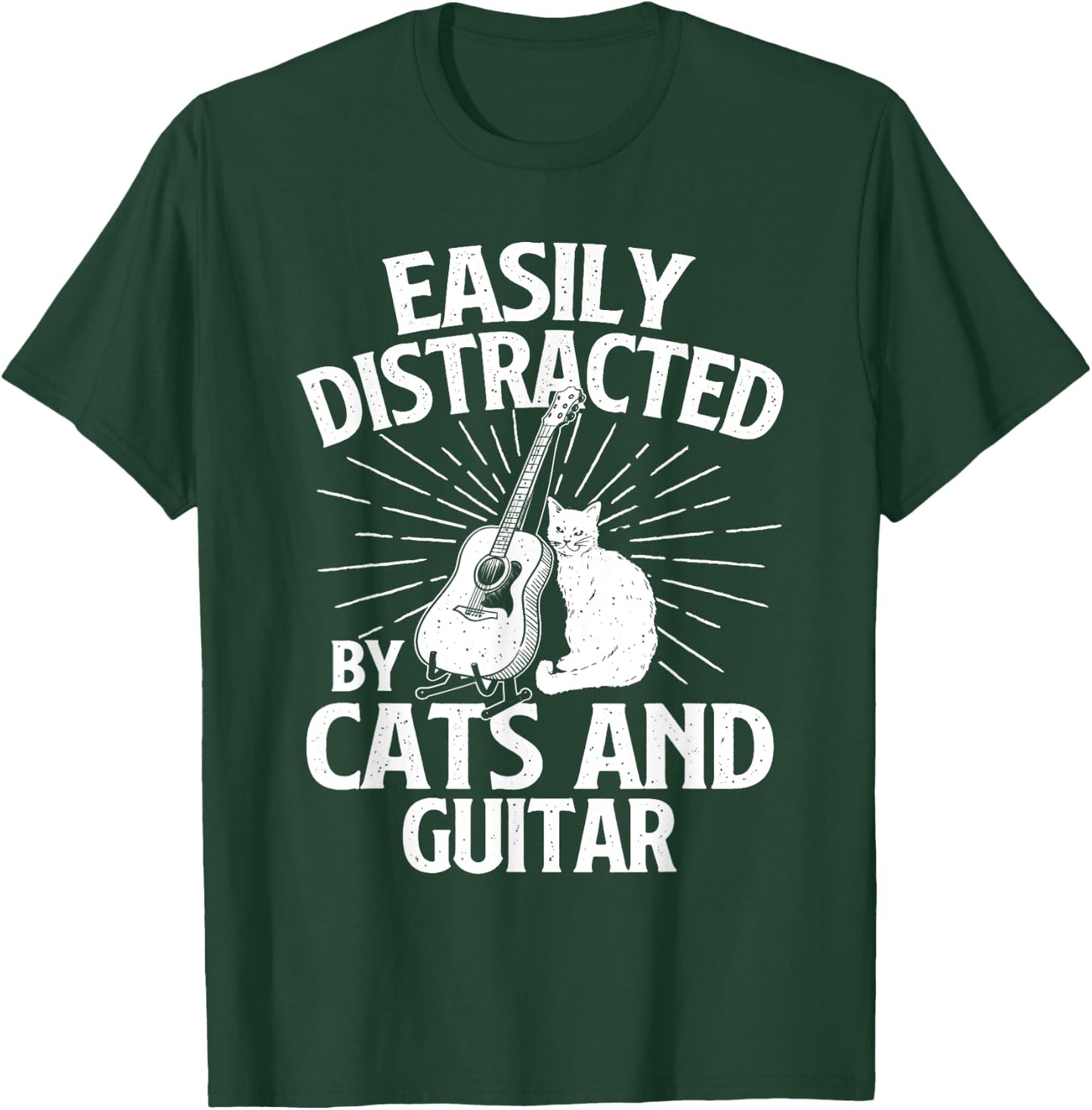 Easily Distracted By Cats And Guitar - Music Animal Lover T-Shirt - T-Shirt | Forest