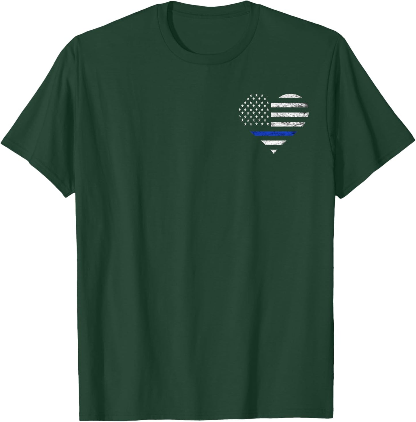 Police Officer Heart Flag American Thin Blue Line Deputy T-Shirt - T-Shirt | Forest