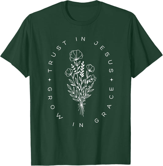 Christian Jesus Boho Flower Cottagecore Wildflower T-Shirt - T-Shirt | Forest