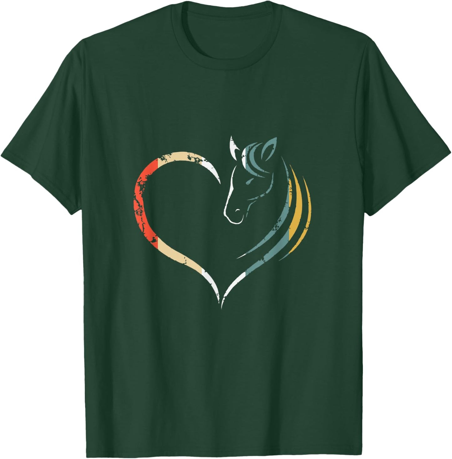 Horse Head Inside Heart Women Ladies Girls Teens Kids Retro T-Shirt - T-Shirt | Forest