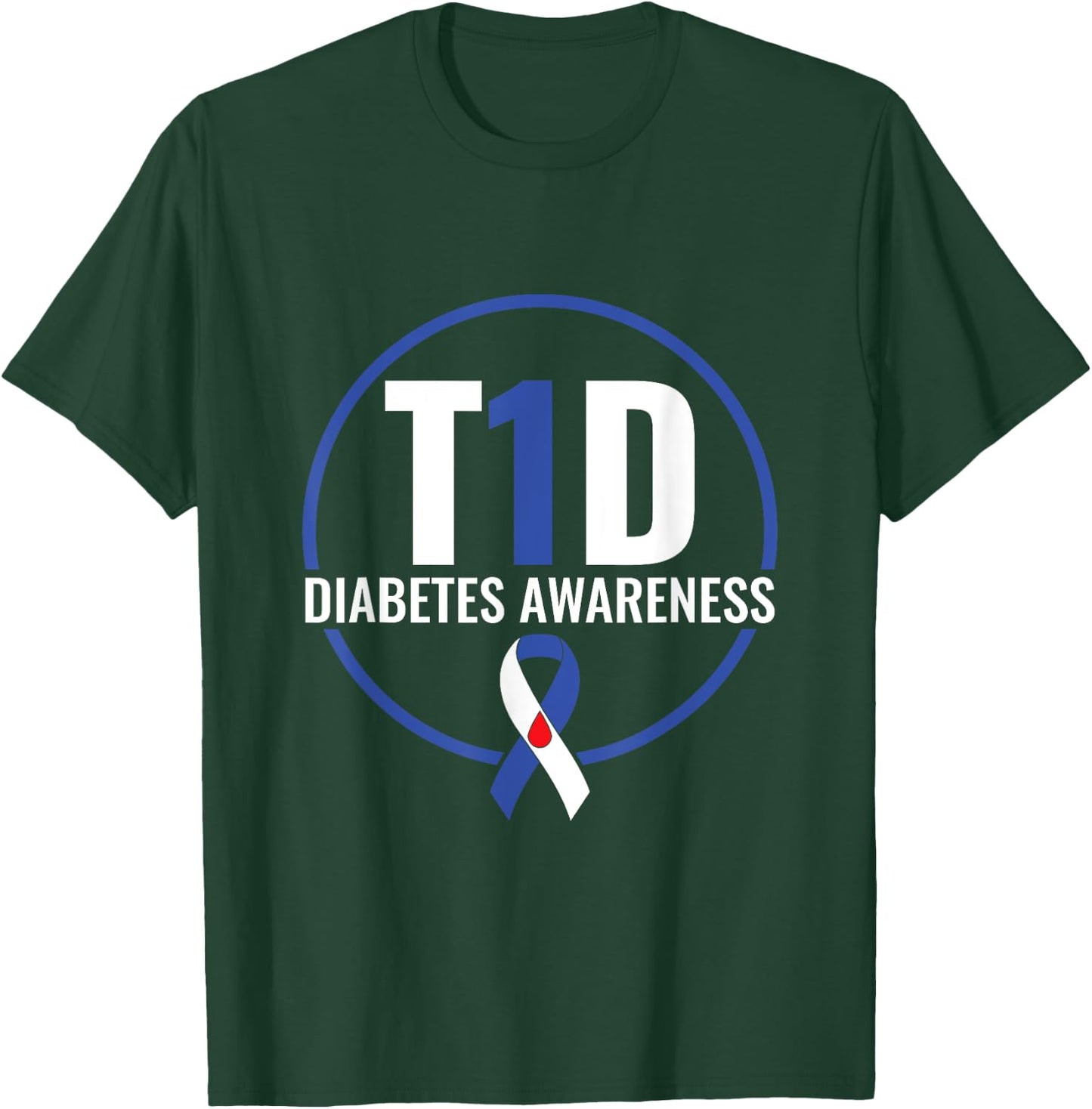 T1D Diabetes Awareness - Blue Ribbon Diabetes Support T-Shirt - T-Shirt | Forest