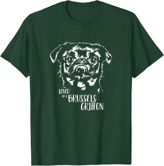 Loved by a Brussels Griffon dog mom dog saying Men Women T-Shirt - T-Shirt | Forest