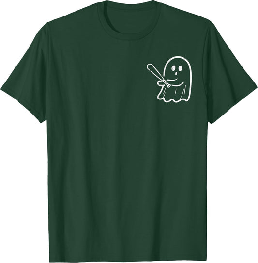 Ghost Playing Baseball Pocket Retro Halloween Costume Sports T-Shirt - T-Shirt | Forest