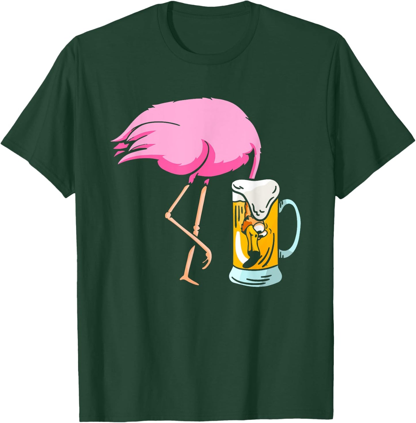 Funny Flamingo Drinking Beer | Party Beer Drinker T-Shirt - T-Shirt | Forest