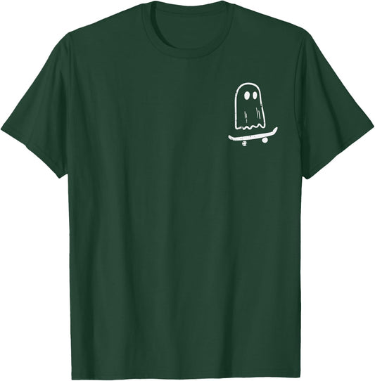 Ghost On Skateboard Funny Retro Halloween Costume Boys Kids T-Shirt - T-Shirt | Forest