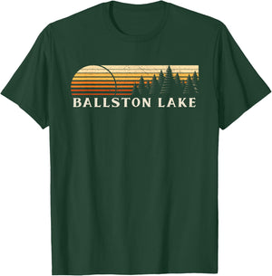 Ballston Lake, NY Vintage Evergreen Sunset Eighties Retro T-Shirt - T-Shirt | Forest