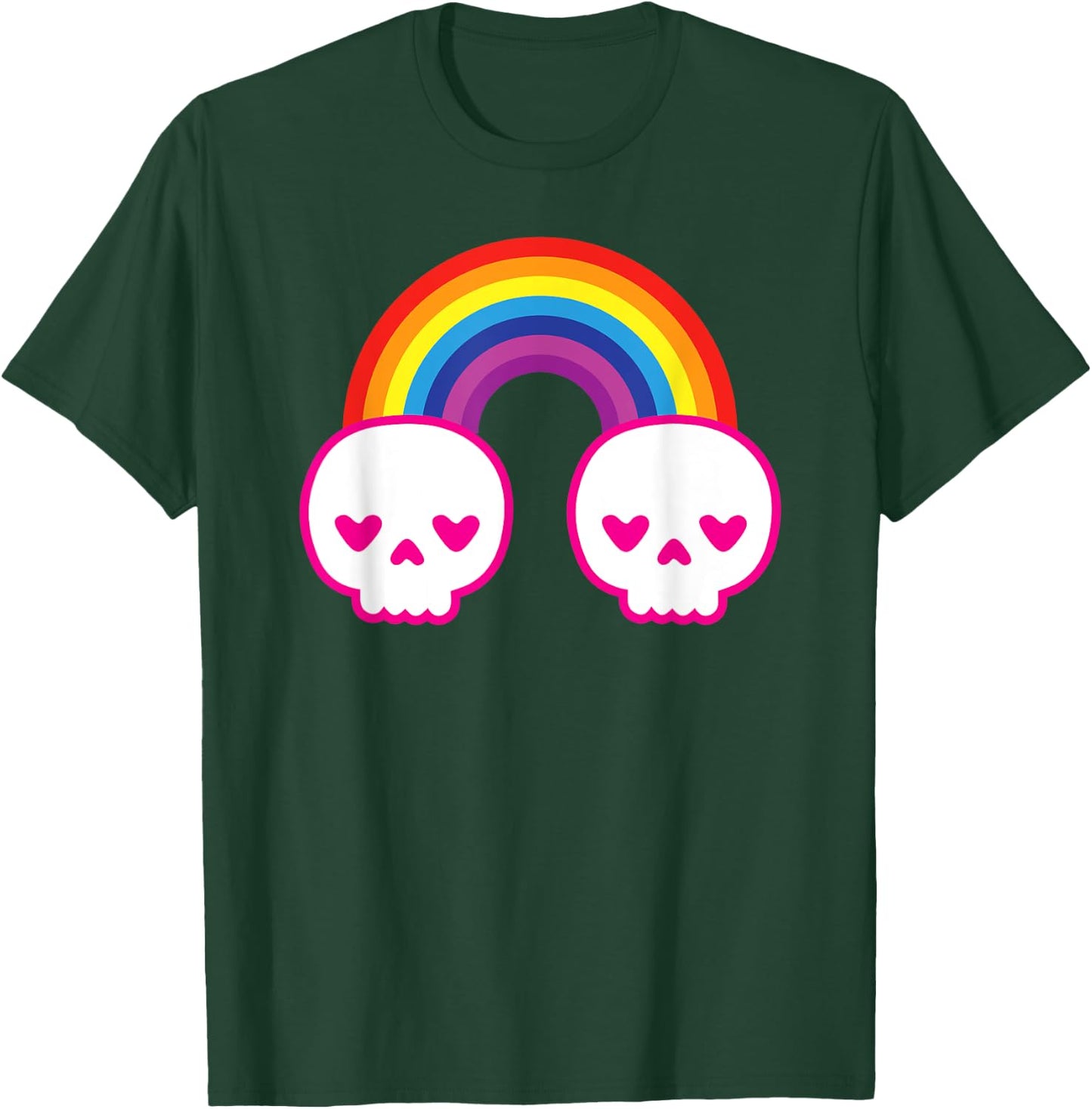 Colorful Kawaii Cute Rainbow Skulls with Heart Shape Eyes T-Shirt - T-Shirt | Forest