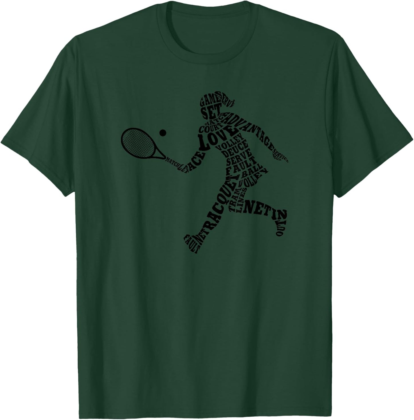 Female Tennis Player Typography Word Art T-Shirt - T-Shirt | Forest