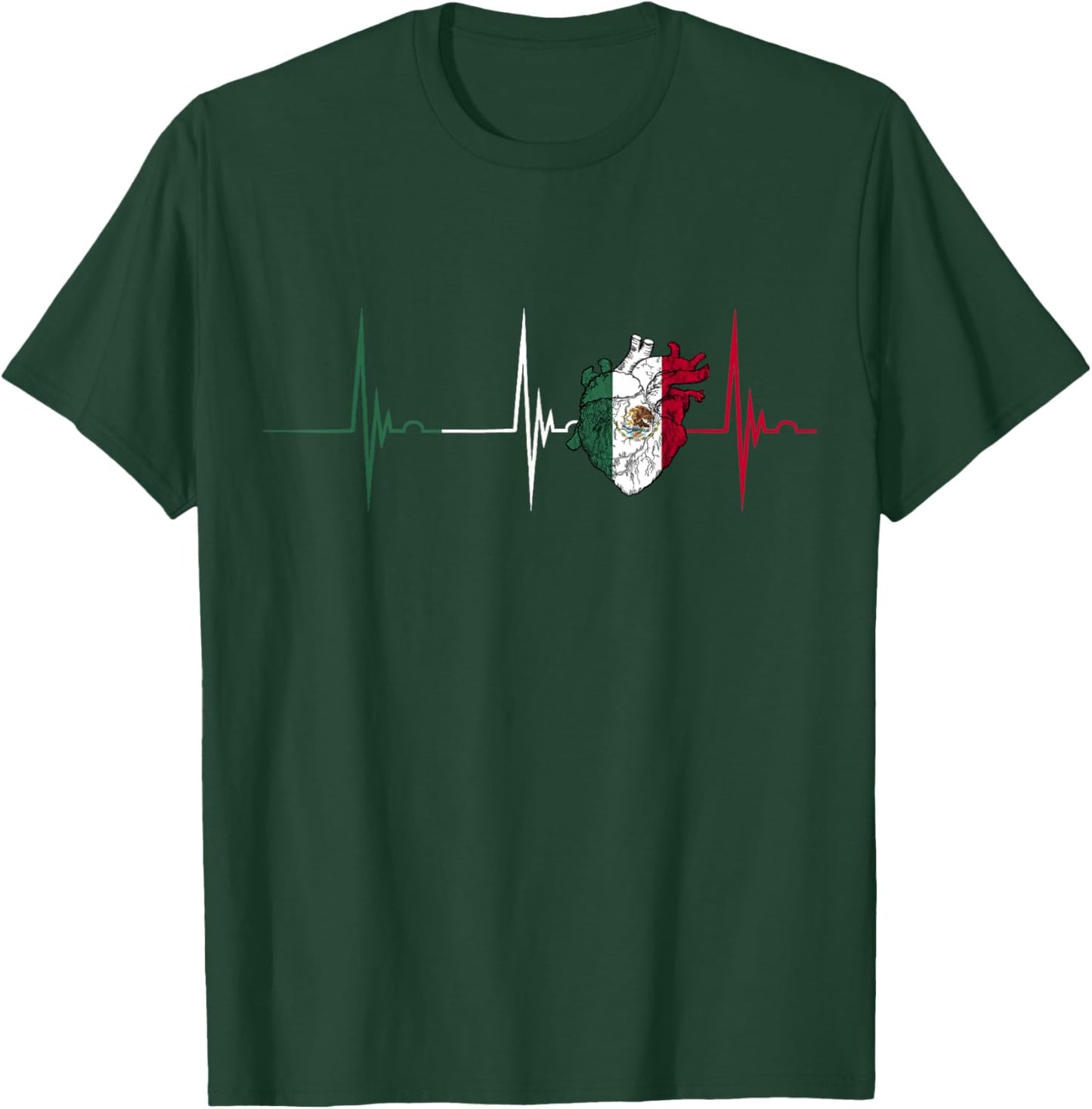 Mexico Heart Mexico Flag Heartbeat EKG Pulse Mexican Pride Small T-Shirt - T-Shirt | Forest