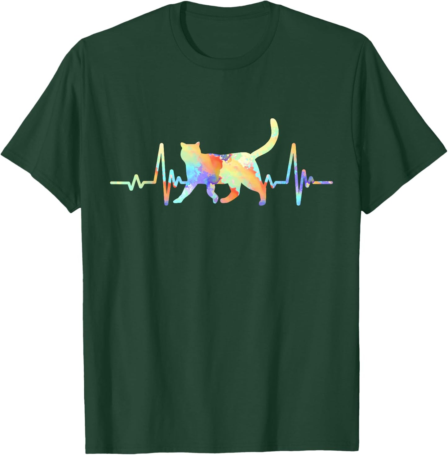 Heartbeat Cat Lover Animal Silhouette Cute Cat Women Kids T-Shirt - T-Shirt | Forest