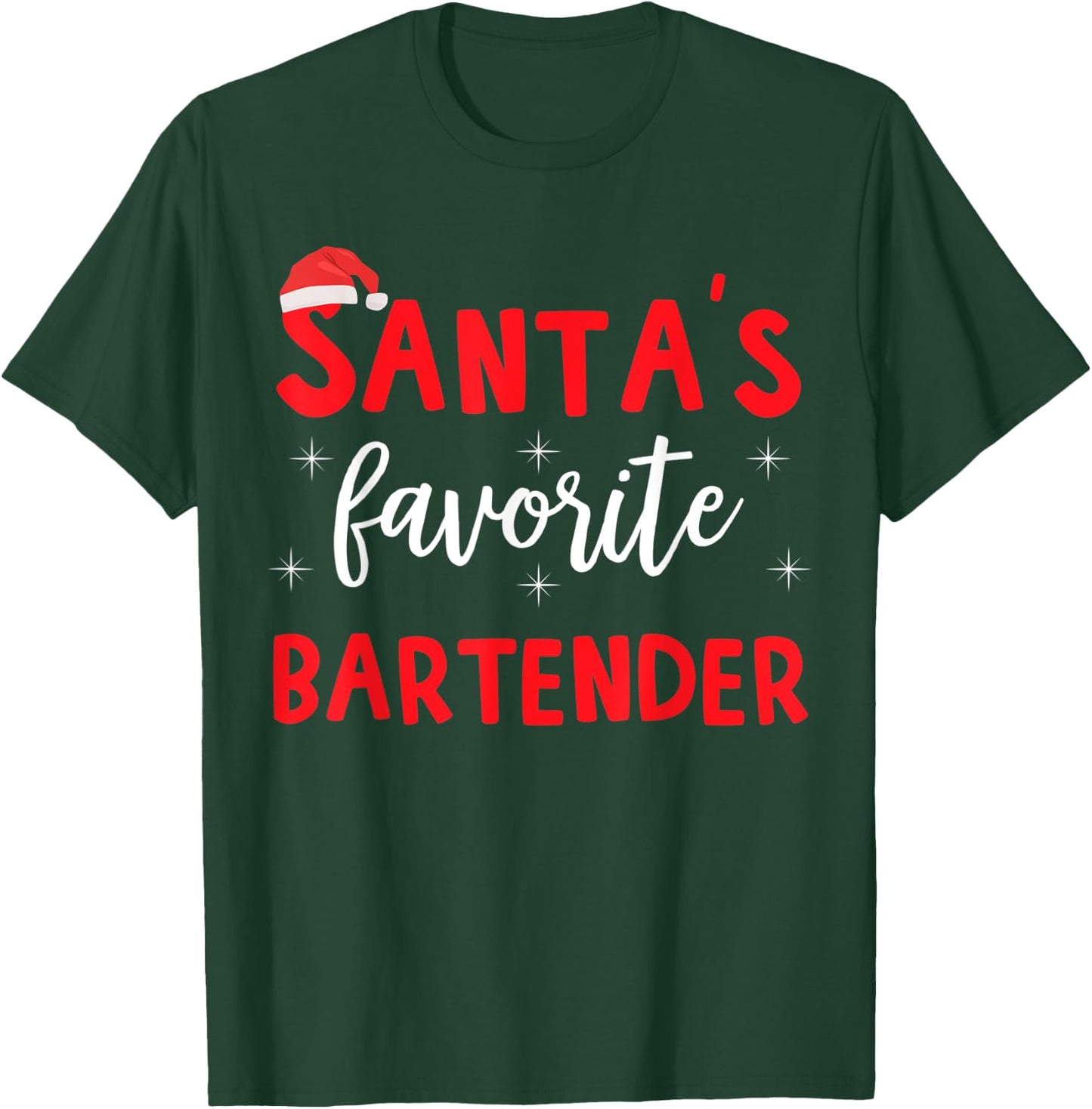 Funny Pajama Xmas Santas Favorite Bartender T-Shirt - T-Shirt | Forest
