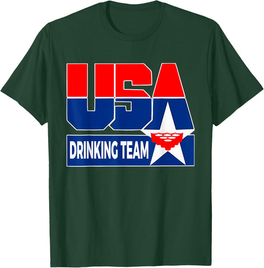 USA Drinking Team American Flag Patriotic Beer Frat Boy Pun T-Shirt - T-Shirt | Forest