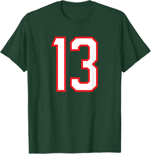 Number #13 White Red Plain Number T-Shirt - T-Shirt | Forest