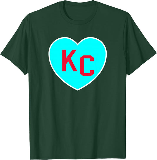 Cool KC Teal Heart Kansas City Teal Blue/Red KC Kansas City T-Shirt - T-Shirt | Forest