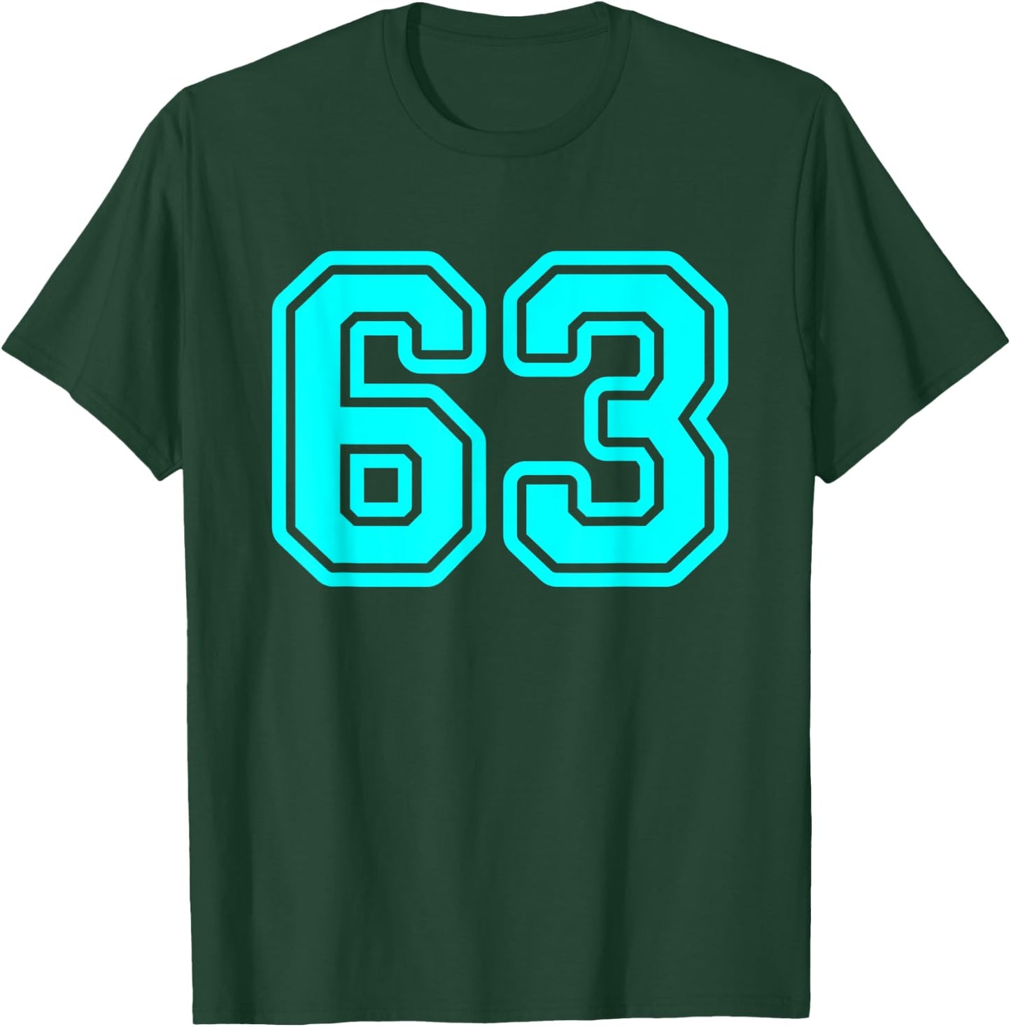 Jersey #63 Cyan Sports Team Jersey Number 63 T-Shirt - T-Shirt | Forest