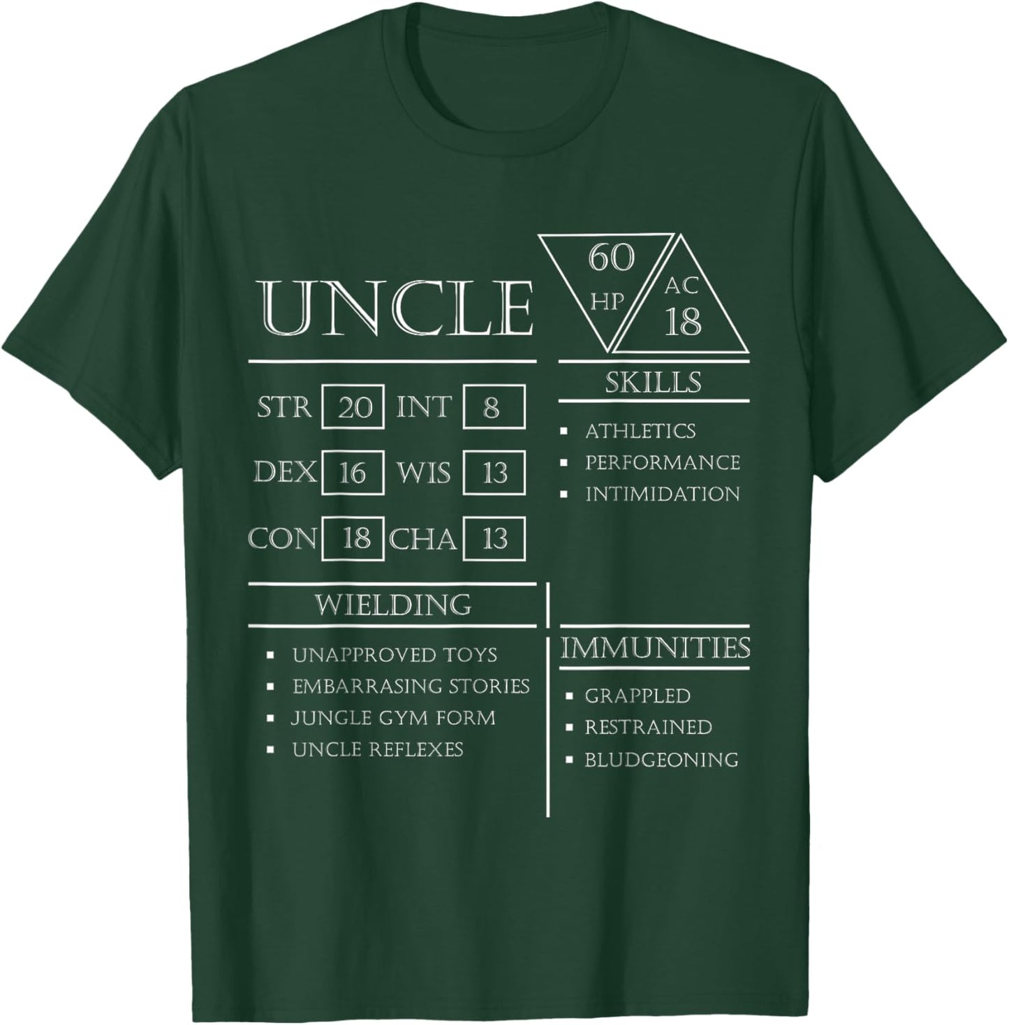 Roleplaying Dice Gamer Dragon Uncle Stat Skills Wielding T-Shirt - T-Shirt | Forest