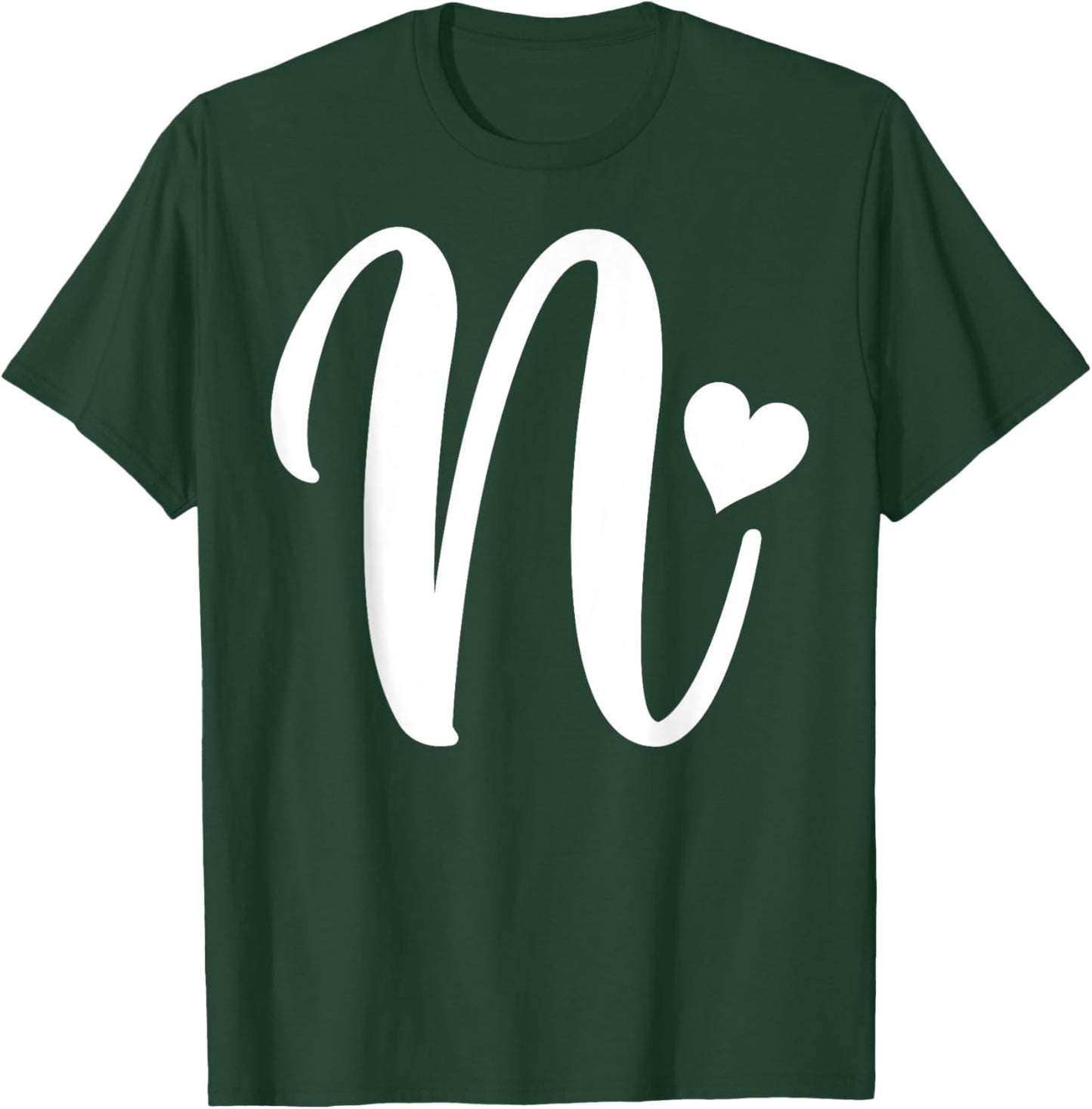 white letter N monogram initial minimalist heart graphic T-Shirt - T-Shirt | Forest