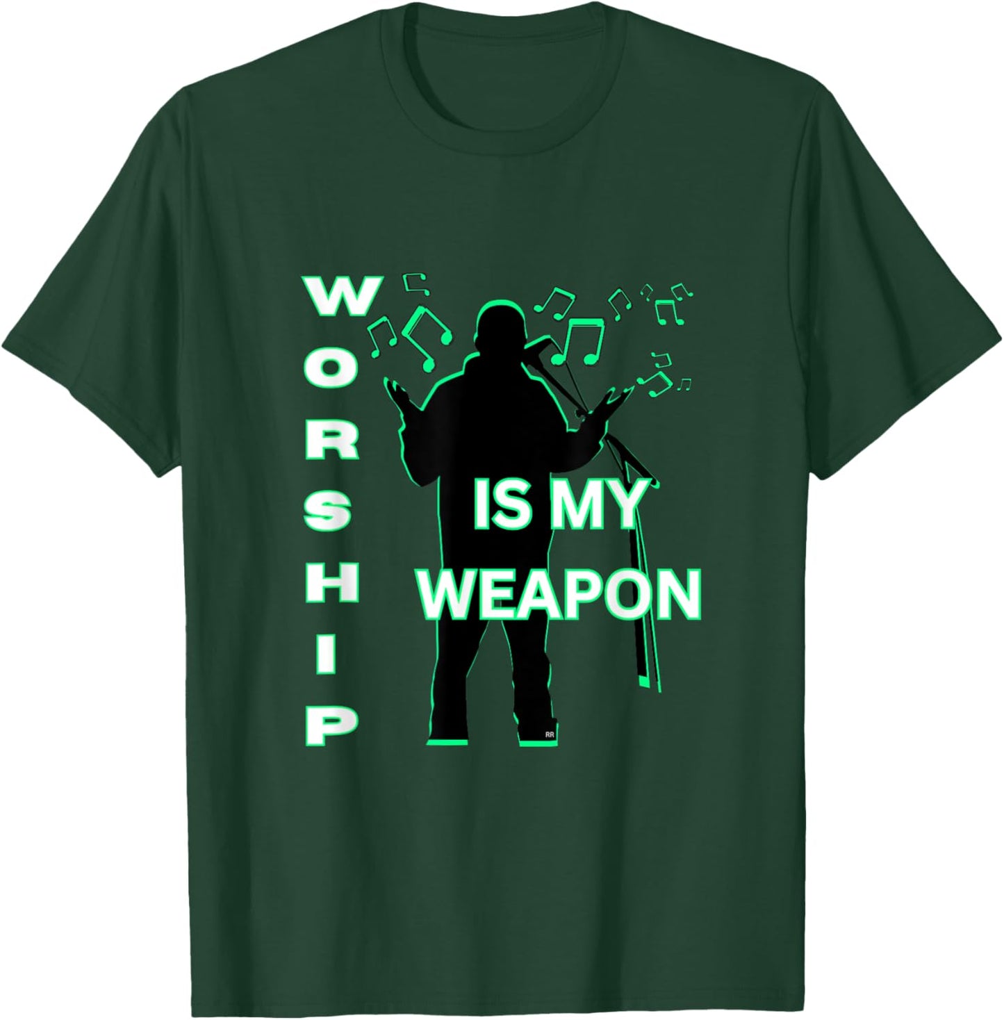 Guy Singing WORSHIP IS MY WEAPON Worship Leader Gift T-Shirt - T-Shirt | Forest