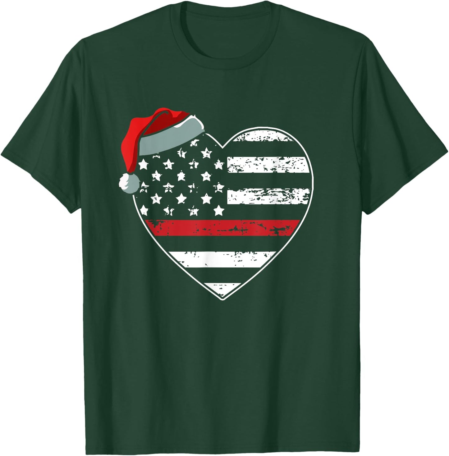 American Flag Firefighter Christmas Pajama X-mas Fireman T-Shirt - T-Shirt | Forest