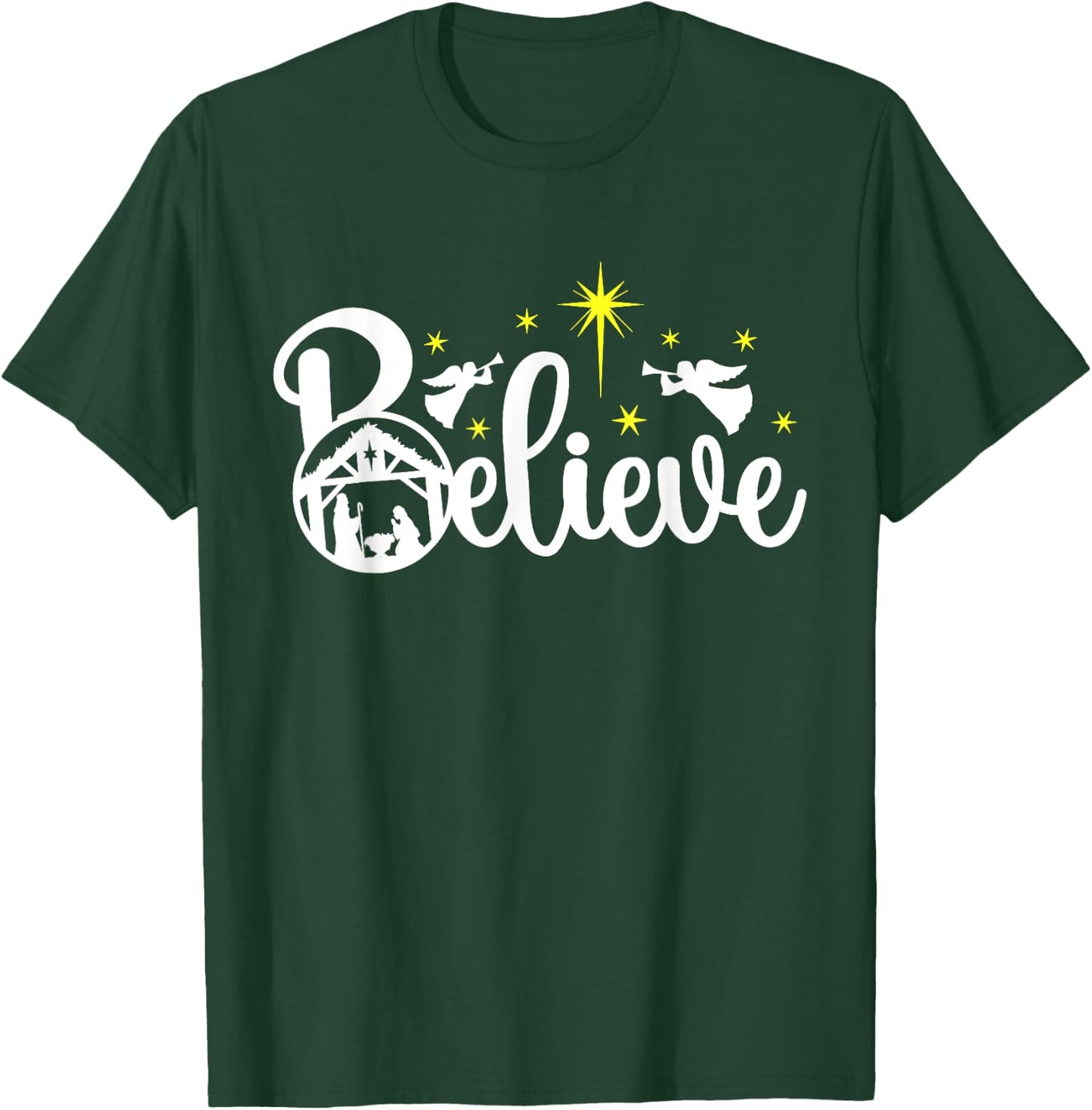 Christian Christmas Believe Jesus Nativity Scene XMAS Faith T-Shirt - T-Shirt | Forest