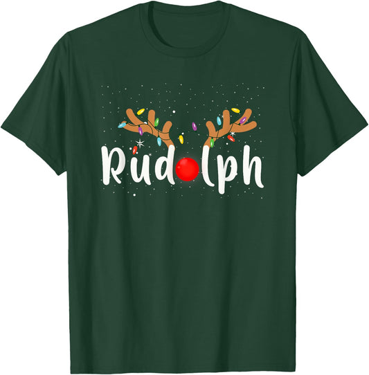 Rudolph Red Nose Funny Kids Reindeer Christmas Lights Pajama T-Shirt - T-Shirt | Forest